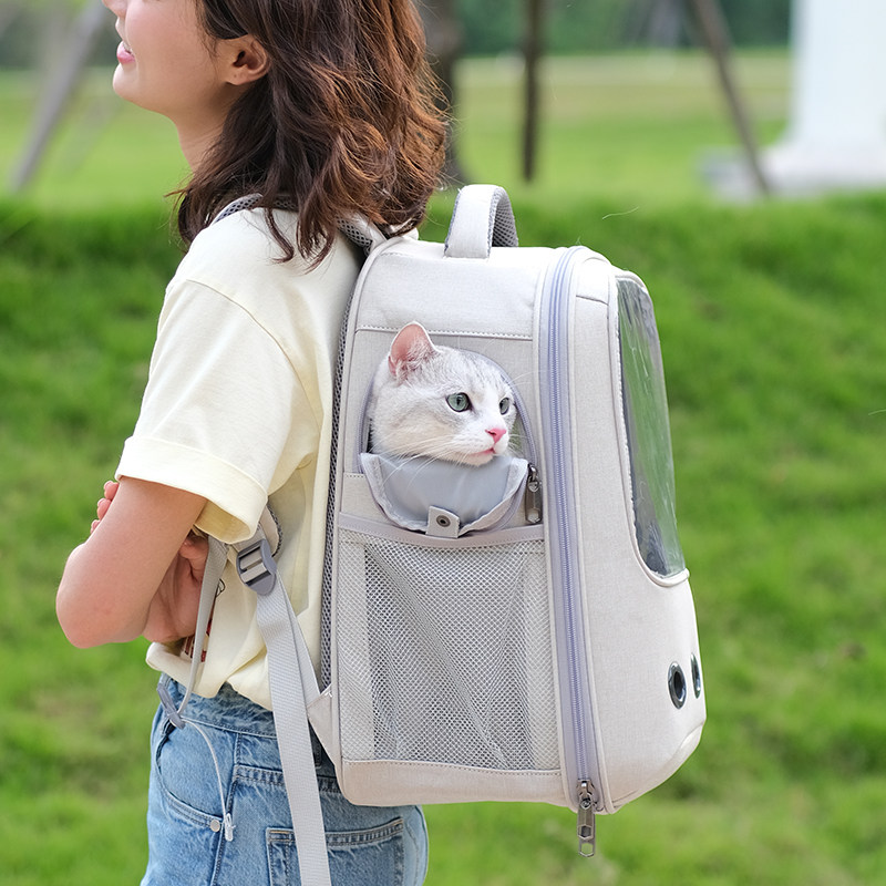 猫背包外出便携双肩猫咪包帆布宠物书包透明大容量夏天透气猫狗包