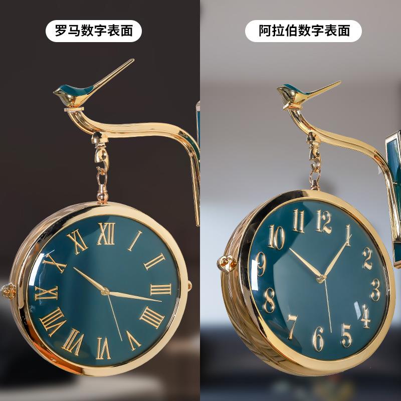 轻奢时尚双面挂钟创意小鸟家用客厅酒店装饰时钟现代钟表创意装饰