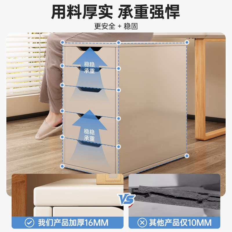 桌下抽屉式收纳柜书桌柜家用A4文件储物柜办公室桌边柜夹缝柜斗柜