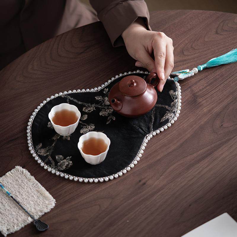 观岚中式茶席串珠织锦葫芦干泡席禅意小茶席茶壶垫布艺茶道零配