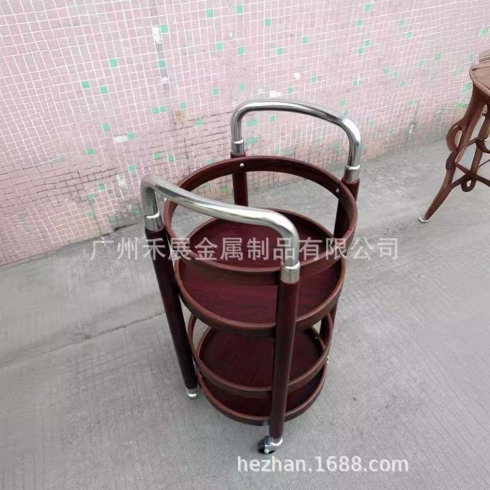 直销酒水车木质圆形酒水车酒水车圆形酒水车点心车双层酒水推车