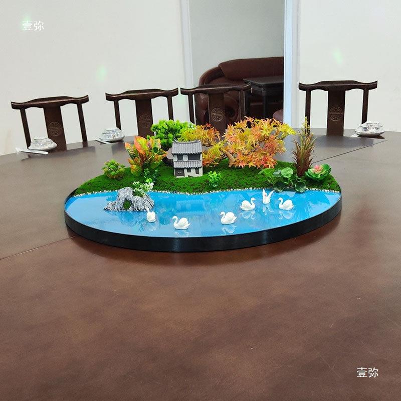 酒店圆桌转盘中间摆花装饰花微景观花假花饭店新中式餐桌摆件