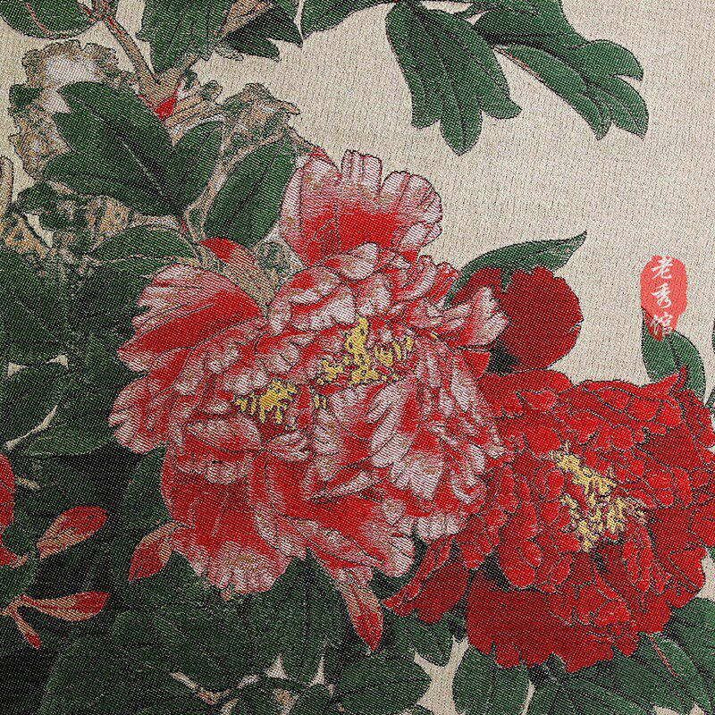 老秀馆蜀锦卷轴画醉芙蓉花鸟中国风特色礼品送老外出国织锦工艺品