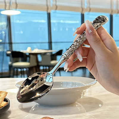 WESTIN出口酒店款!雕花龟柄西餐勺喝汤勺子~漂亮加厚弯柄主餐更