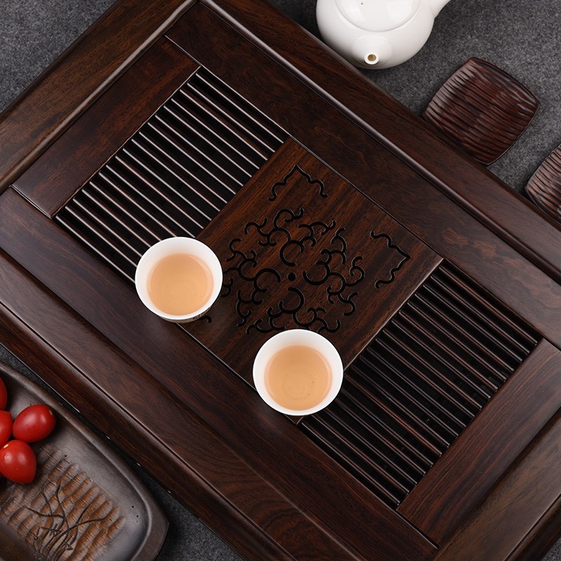 锦格实木茶盘抽屉式功夫茶具黑檀木茶台家用储水茶海家用茶托盘