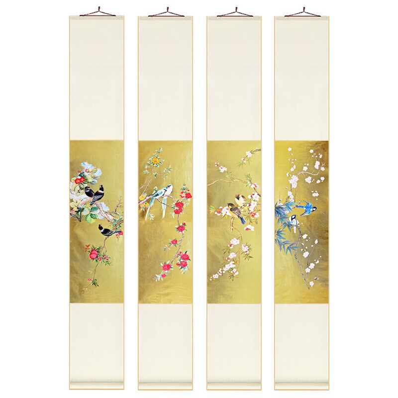 富贵花鸟国画新中式卷轴挂画餐厅书房装饰画茶室客厅走廊过道壁画