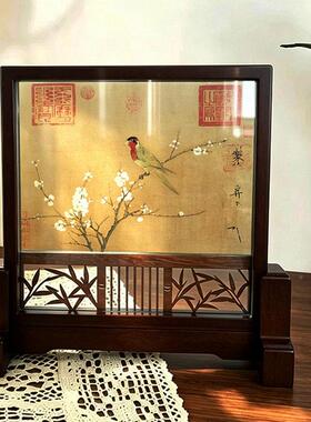 新中式瑞花鹤图插屏鸟小屏风摆件摆BTZ044台画书框房办公室桌装面