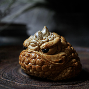 李全作品独角恶霸竹根雕刻摆件天然满钉老料纯手工文玩茶宠手把件