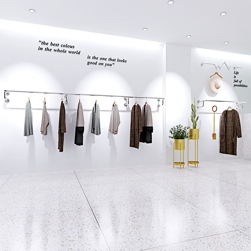 服装店上墙不锈钢简约展示架挂壁式女装店童装店服货架