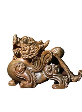 绿檀木飞天貔貅创意文玩手把件 新中式家居装饰品桌面摆件