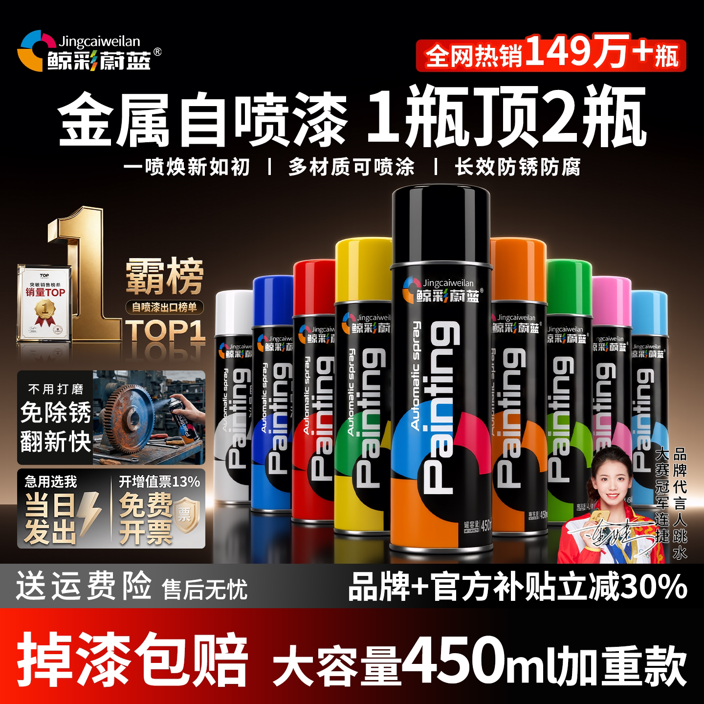 304不锈钢自喷漆金属防锈白色黑色专用汽车免除锈防腐油漆手喷漆