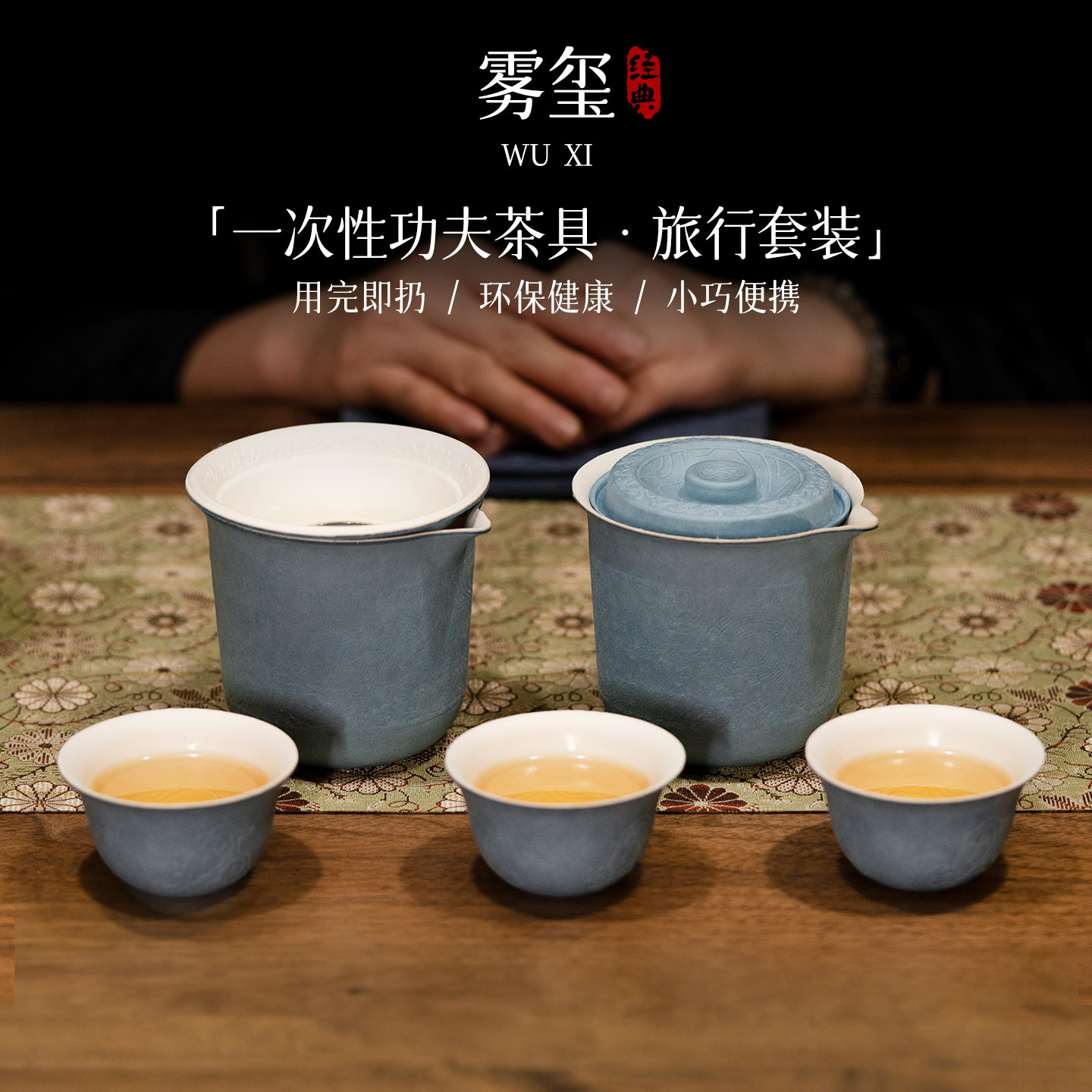 雾玺一次性功夫茶具套装甘蔗竹纤维环保食品级商务便携旅行茶具