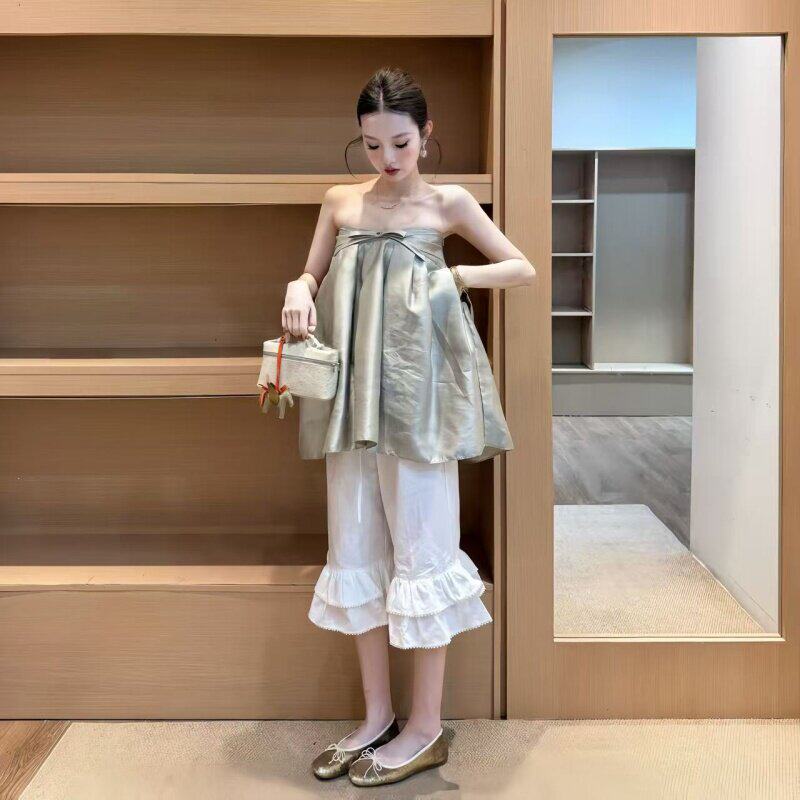 高级感chic别致套装春夏新款性感抹胸上衣时尚设计感宽松休闲裤女