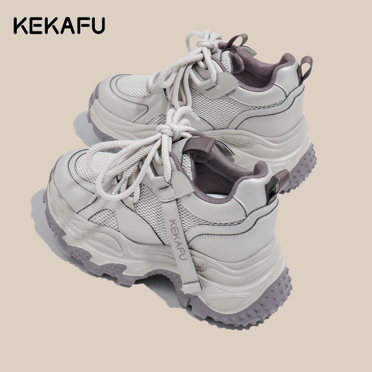 珂卡芙女鞋子2026春夏新款休闲网面透气运动老爹鞋厚底增高小个子