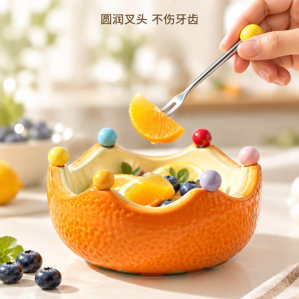 意陶瓷水果碗带果品橘子果叉叉家用大客厅茶几果盘i创ns风高颜值