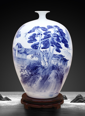 景德镇陶瓷器新中式手绘青花瓶工艺品客厅摆件玄关装饰品开业礼品