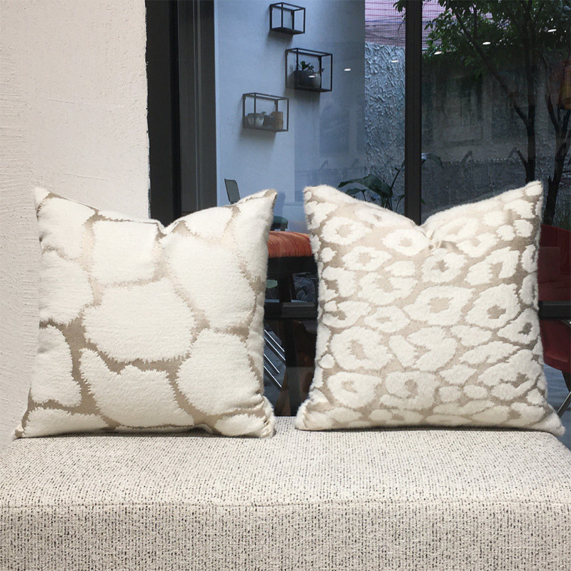欧式奢华自然皮草抱枕套米白色仿貂毛靠枕样板间沙发椅子床头靠垫