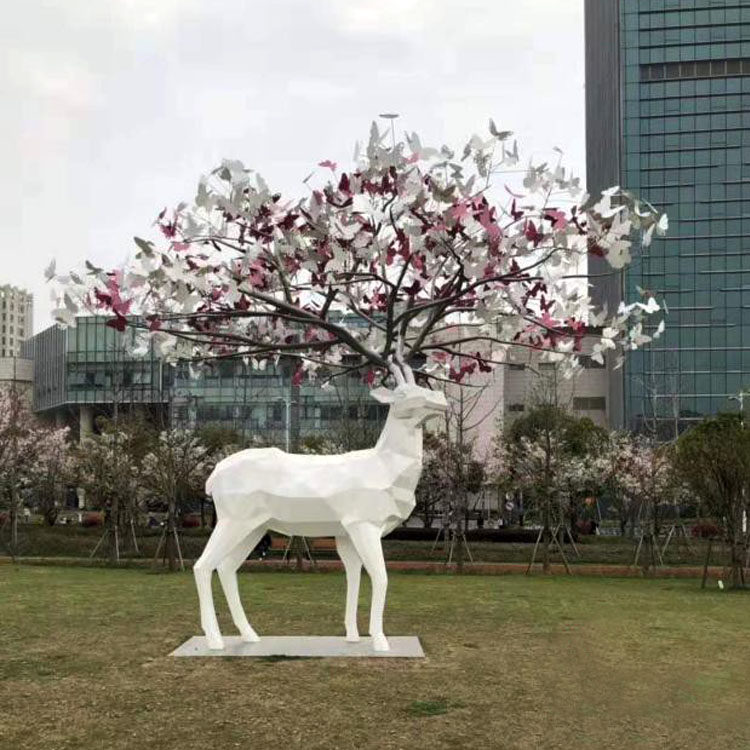 白色祥鹿金属艺术雕塑 户外景观雕塑摆件 室内装饰艺术雕塑 金属