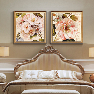 卧室床头装 客厅沙发背景墙画大气花卉带框挂画油画 饰画牡丹花欧式
