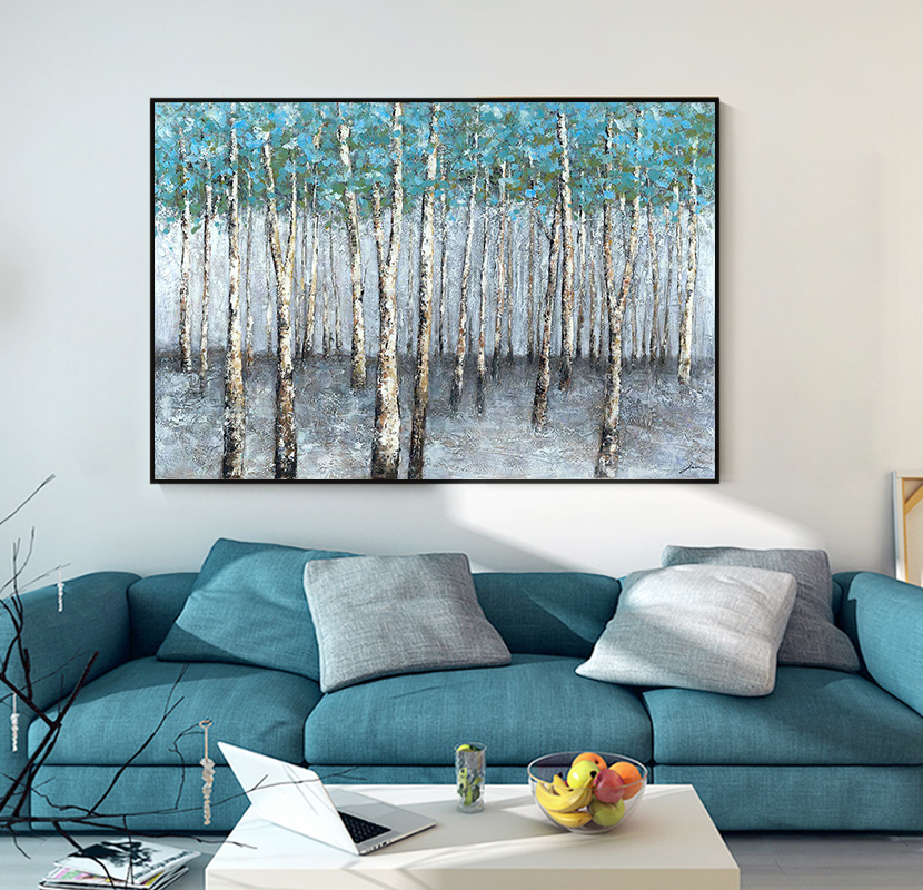 客厅沙发背景墙装饰画北欧极简风办公室树挂画入户玄关创意油画图片