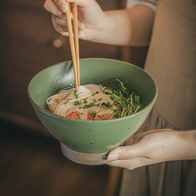 斗笠碗高级感粗陶碗家用餐具高颜值小众设计碗水果碗沙拉碗菜碗