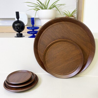 中古风简约托盘家用客厅茶盘餐具轻奢高级酒店收纳盘仿胡桃木色