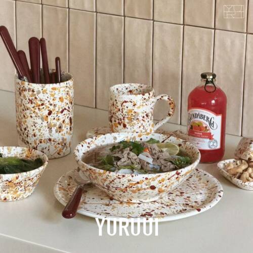 [YURUUI设计师]意大利TAPI陶瓷泼墨系列焦糖 拿铁餐具盘碗马克杯