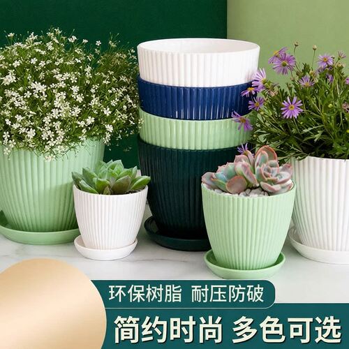 多肉专用竖纹树脂花盆｜加厚简约