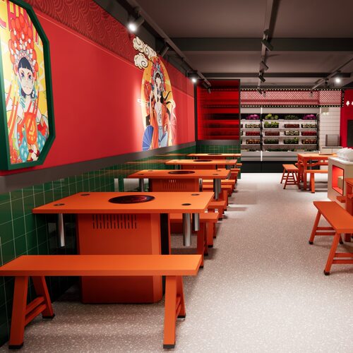特色主题火锅桌电磁炉烤肉一体串串香餐饮餐桌长方形烤肉桌椅组合