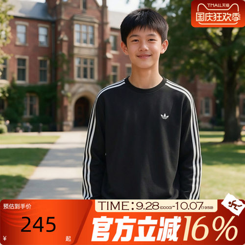 adidas阿迪达斯大童经典三条纹运动休闲长袖T恤套头卫衣KR6517