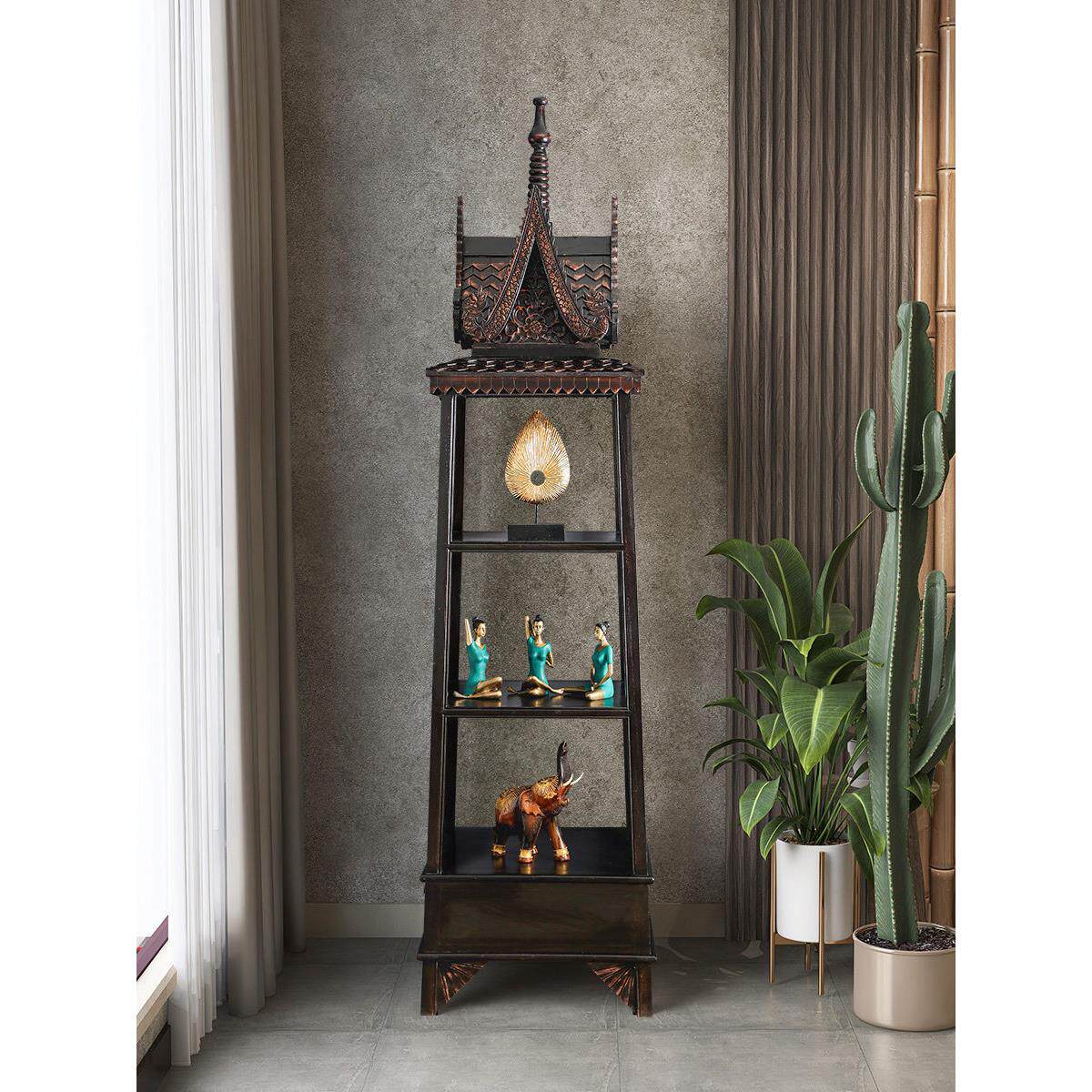 异丽东南亚风格家具实木博古架摆件泰式覆古隔断茶室茶具收纳架
