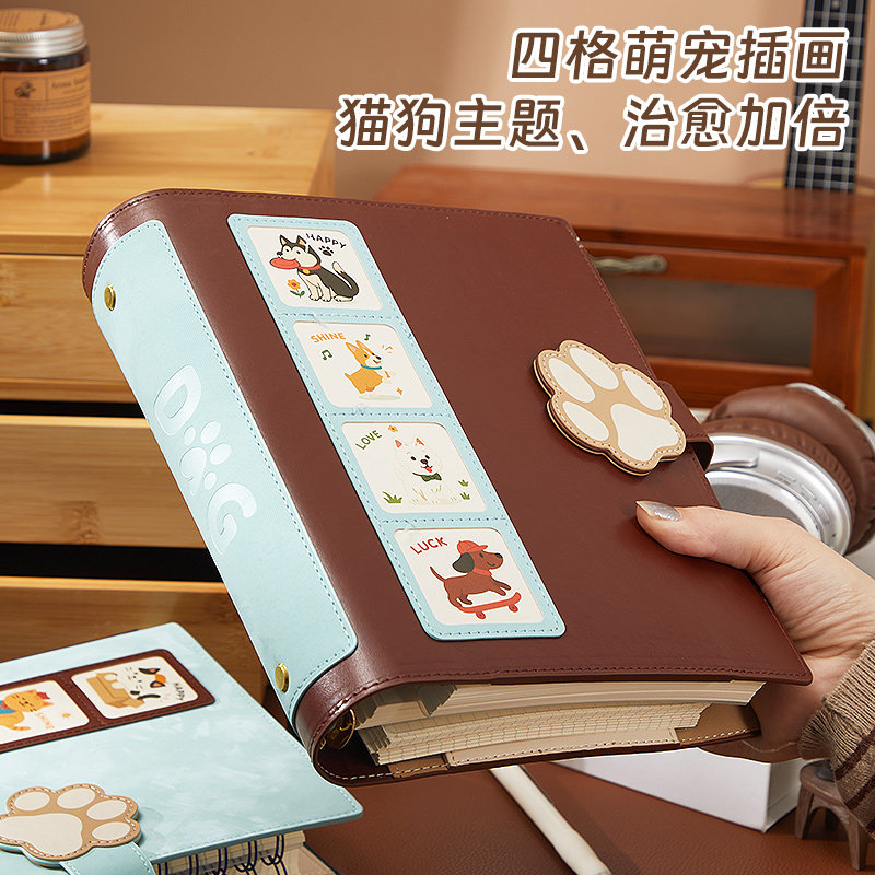 【三合一】新款卡通活页本A5撞色款大容量超厚空白横线网格可换替芯高颜值学生手账线圈本圈环可拆卸笔记本子