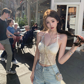 复古奢华性感蕾丝花卉蝴蝶结挂脖上衣女 中古情话 你 懒懒llan