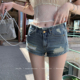 两色街头酷感做旧破洞性感牛仔短裤 绝杀腰臀比 女 懒懒llan 你