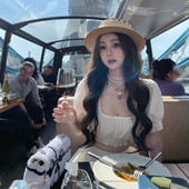 上衣 你 半裙 浪漫甜美套装 女U领泡泡袖 懒懒llan 夏日绵绵冰