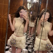 港岛来信 你 懒懒llan 私服系列复古肌理感水钻蝴蝶结针织上衣