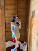 高端精致两色独特显瘦露肩针织裙女秋冬 浅吻樱花 你 懒懒llan