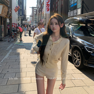 你的懒懒llan【昭和甜心】圆领木耳边少女氛围感镂空针织开衫女