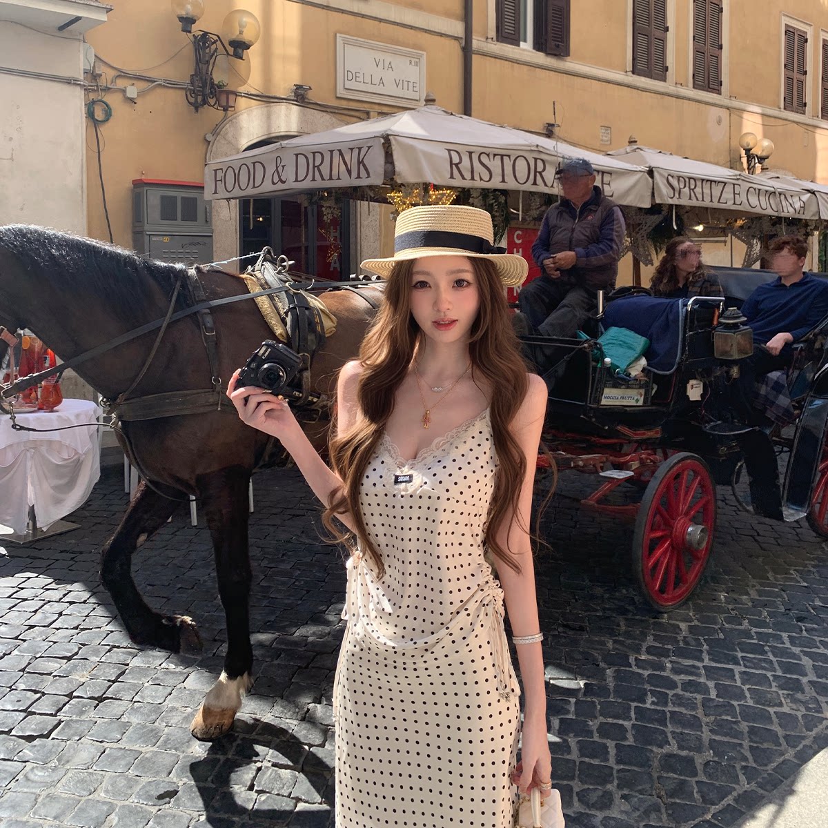 你的懒懒llan【罗马盛夏】慵懒舒适两色蕾丝波点上衣+半裙套装女