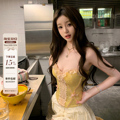 你的懒懒llan【娇气软软】性感蕾丝拼接凸显身材复古抹胸上衣女