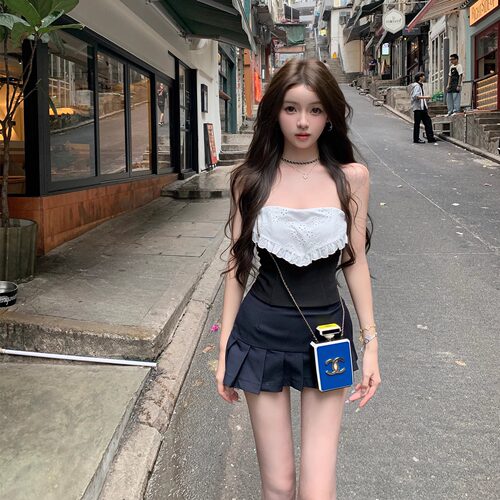 你的懒懒llan纯欲风鱼骨抹胸上衣