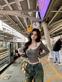 长袖 你 三色假两件打底衫 又嗲又烧 上衣 懒懒llan