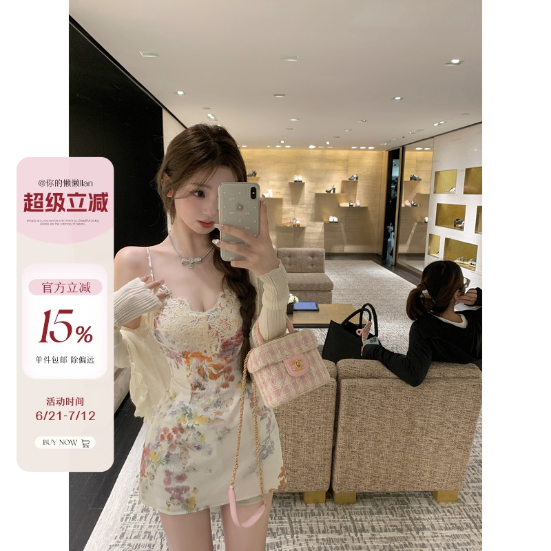 你的懒懒llan【繁花与你】花团锦簇性感碎花连衣裙女2025夏季新款