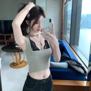 两色方领领口性感百搭吊带背心女新 又瘦又有料 你 懒懒llan