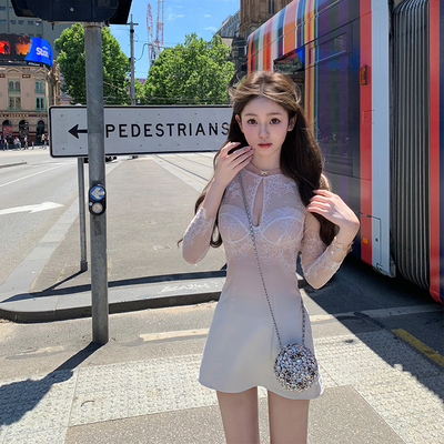 你的懒懒llan【她很漂亮】双色性感重工蕾丝裙镂空设计连衣裙女