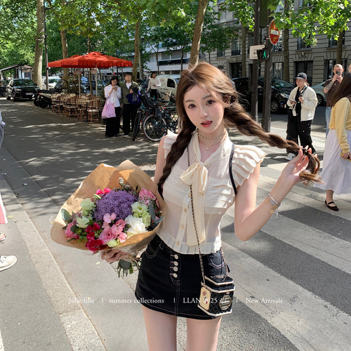 你的懒懒llan蝴蝶结中古小香衬衫