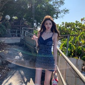 复古清新蕾丝花边拼接碎花吊带连衣裙女 花野初柠 你 懒懒llan