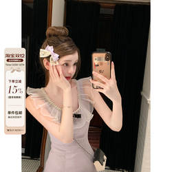 你的懒懒llan 海盐葡萄 蕾丝花边蝴蝶结收腰连衣裙女夏季新款裙子