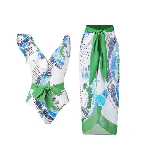 2026新款复古印花法式比基尼女保守连体泳衣5ins风印花沙滩裙
