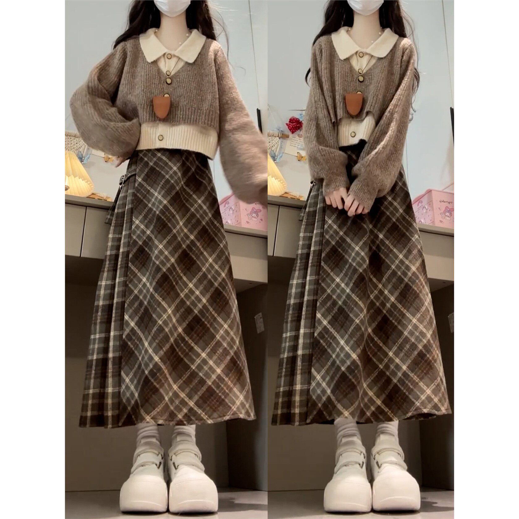 学院风针织毛衣套装连衣裙子女2025新款早秋季小个子香风韩系穿搭